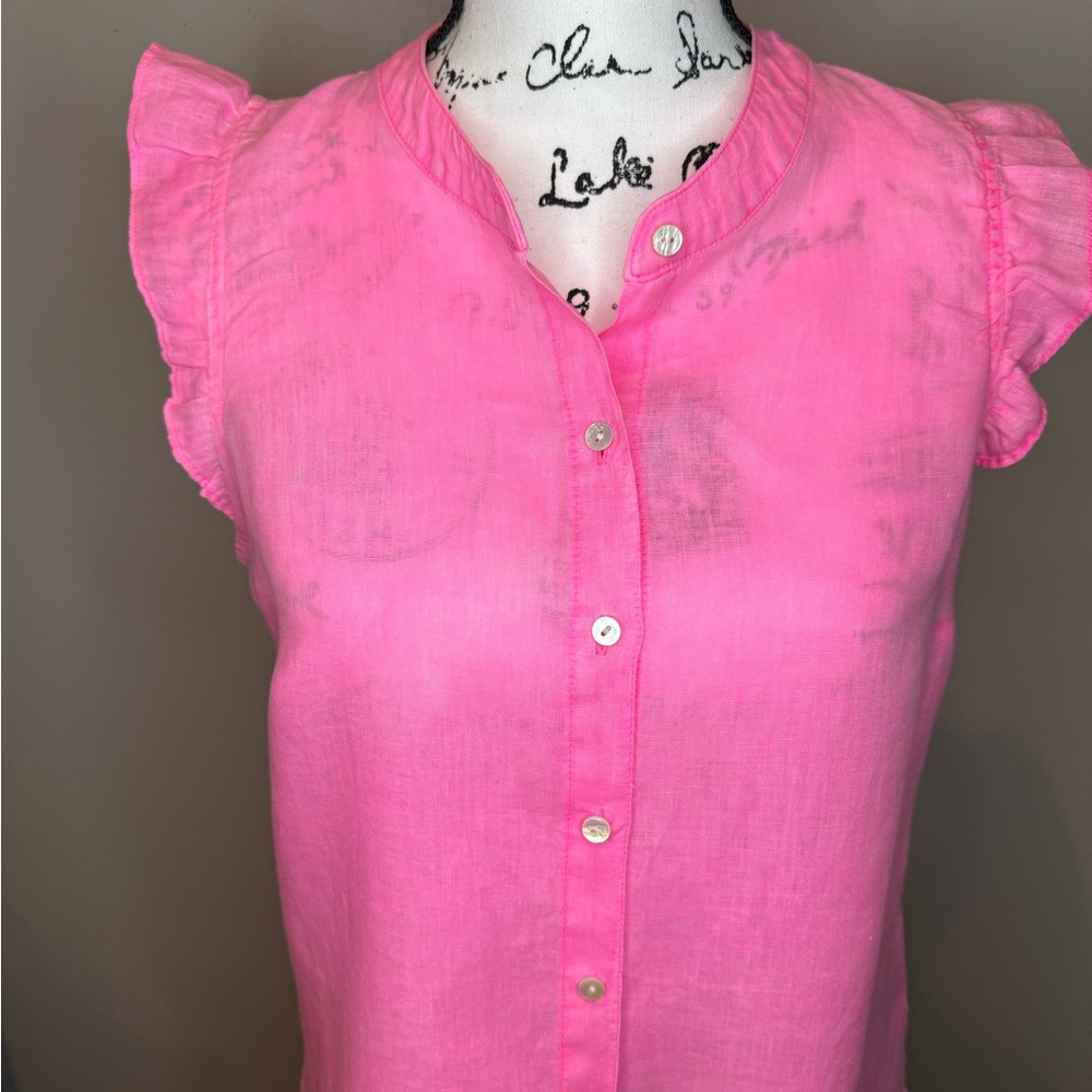 Lilly Pulitzer Briette Hot Pink Isle Ruffle Sleeve 100% Linen Top, SMALL - Picture 4 of 17
